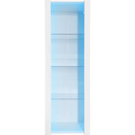 Vitrine blanche laquée brillante avec LED, 3 étagères en verre, 55 x 38 x 166 cm (1/5)