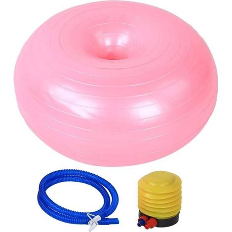 Ballon de Yoga - Ballon de Gym de 50 cm - Forme de Donut Rose en PVC - Chaise de Ballon de Yoga - entraîneur d'équilibre - Exercice de Siège Gonflable Épaississant Anti-Explosion - Maison & Gym-Fei Yu (1/5)