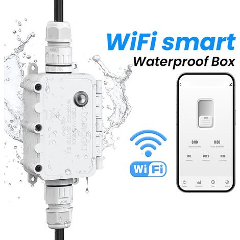 Smart life - Interrupteur 16 A 76-240V, télécommande Wi-Fi, contrôle vocal, IP67, boîte de dérivation étanche avec mesure de consommation d'énergie, protection contre les surcharges
