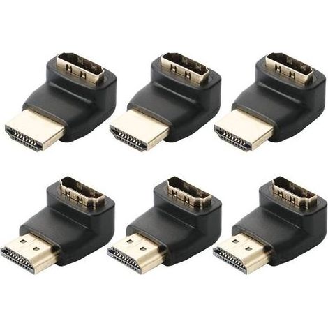 Lot de 6 Connecteurs HDTV à Angle Droit, 90 degrés et 270 degrés Adaptateurs HDTV mâle à Femelle, Angle Droit Adaptateur HDTV Haute Vitesse, Cable HDTV 90 degres et 270 degrés, Noir
