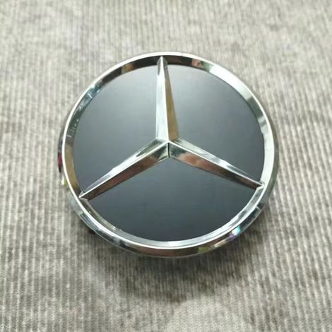 Satz mit 4 Radnabenkappen (75 mm) für Mercedes C, E, GLK, GLC, CLS, ML, ABR, dreieckiges Felgenemblem, mattschwarz, 4 Stück (1/2)