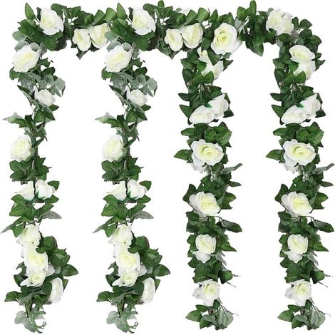 \u200bGuirlande Fleur Artificial Pink Vigne Decoration Wedding, 4 Pcs Soie Fleur Decoration Fausse Plant Hanging Florale for Party Garden Home Arc ceremonie Wall Outdoor(White) (1/5)