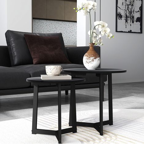 Couchtisch Beistelltisch rund platzsparend Stahl Schwarz OKMYHOME (1/5)
