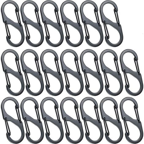 20pcs Mini Mousquetons en Forme de S Mousqueton en Alliage d'Aluminium 8 Formes Durable Léger Étanche Double Boucle pour la Maison en Plein Air Randonnée Pêche Camping Voyage Etc - Noir(40mm) (1/4)