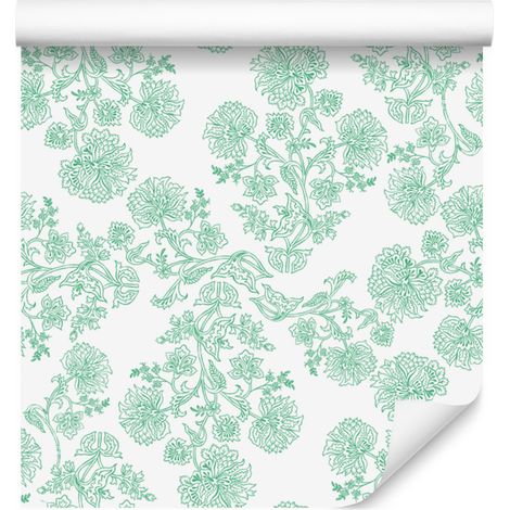 Papier peint à motifs floraux blancs et menthe, fond blanc, pour salon et chambre, 50 x 1000 cm (1/5)