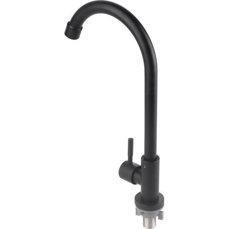 Robinet d'évier G1/2, 90° rotatif, mitigeur froid unique, noir mat, pour évier de cuisine et lavabo (1/5)