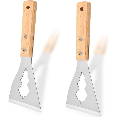 APEX Un ensemble de deux grattoirs à papier peint, en acier inoxydable avec des manches en bois et présentant un design ajouré. (1/5)