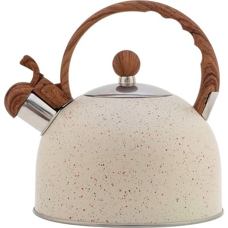 Bouilloire Sifflante Induction 2,5 L Inox Théières pour Cuisinière, Poignée Résistante à la Chaleur, Tous Feu Donc Induction, Théière avec Sifflet pour Thé, Café, Galaxie Blanc (1/4)