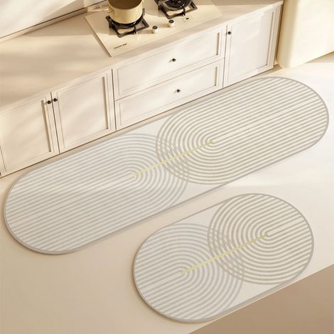LAN Piste 2 4060cm (terre de diatomées) Tapis de sol absorbant et antidérapant en terre de diatomées, facile à nettoyer, de forme ovale, adapté à une utilisation dans la salle à manger et la cuisine. (1/5)