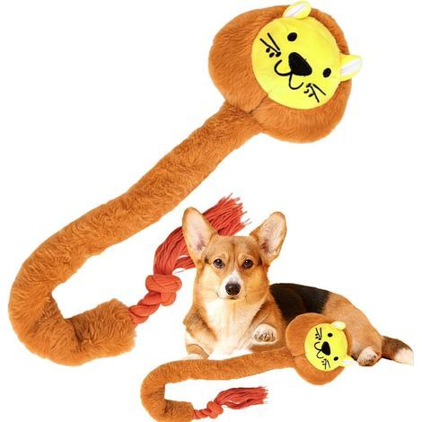 Quietschspielzeug für Hunde aus Plüsch und Baumwollseil. Geeignet für kleine, mittlere und große Hunderassen, für drinnen und draußen, zu Hause, auf Reisen usw.