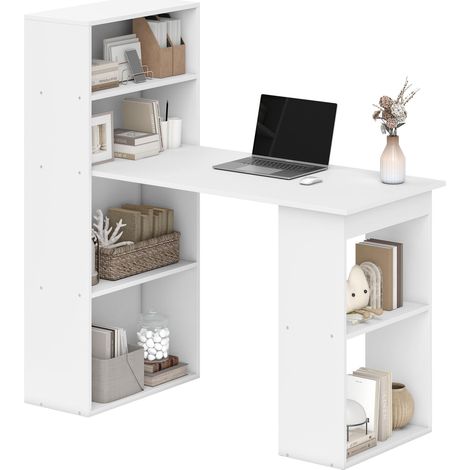 Bureau d'ordinateur avec bibliothèque gain de place, table à manger pour bureau et étude, 120 x 55 x 120 cm, blanc (1/5)