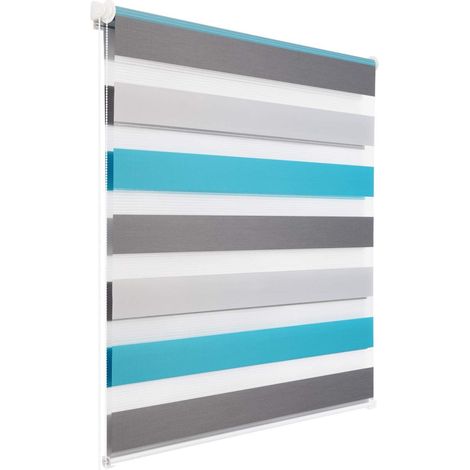 WOLTU Doppelrollo Weiss+Grau+Türkis 65x150cm (1/5)