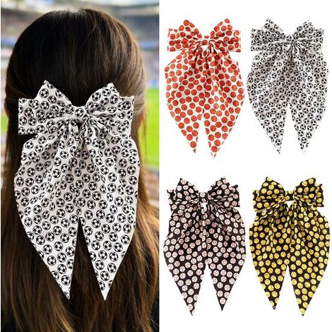 4 lazos para el cabello con forma de balón de fútbol, Pinzas grandes para el cabello con forma de balón de fútbol de 6.3 x 11.8 pulgadas (1/4)