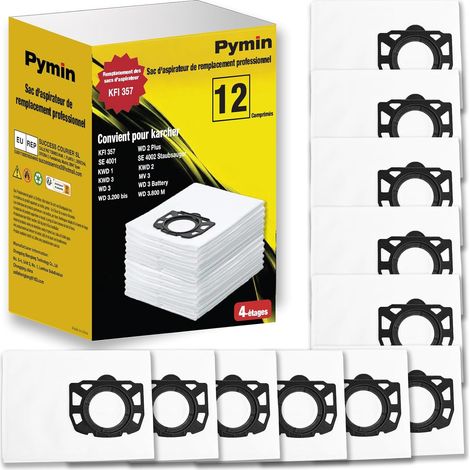 12 sacchetti per aspirapolvere KFI 357 per modelli Kärcher KWD1, KWD2, KWD3, WD2 Plus, WD3, SE 4001, SE 4002, SE 4, SE 4 Plus, 2.863-314.0 (1/5)