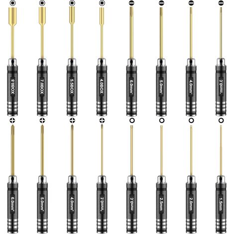 Kit d'outils pour voiture télécommandée 16 pièces avec tournevis plat Phillips hexagonal (1/3)