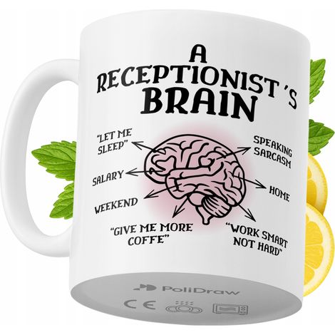 Mug humoristique pour réceptionniste, avec un texte amusant et un design graphique original. Idéal pour les anniversaires, les fêtes et les occasions spéciales. Mug premium pour la maison, le bureau e (1/5)