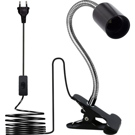 Porte-ampoule E27 à pince, lampe orientable 360°, col de cygne 350mm, support métallique avec clip, câble 220cm avec interrupteur, douille projecteur réglable (1/5)