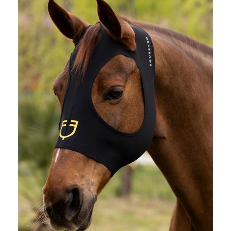 Maschera antimosche per cavalli in lycra senza rete su occhi e orecchie: pony, Nero
