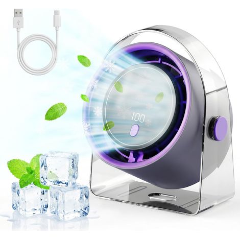 Ventilateur Portable, Ventilateur USB Silencieux Ultra Puissant, 5 vitesses, 3000mAh, Rotation 90°, LED display, Ventilateur Silencieux de Table Pour Chambre, Bureau, Domair, Cuisine (1/5)