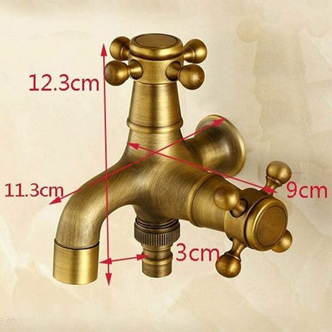 VURAHOME - Robinet d'eau de style européen, robinet d'étang à serpillière à double usage vintage, robinet d'eau en laiton vintage de jardin extérieur mural de salle de bain