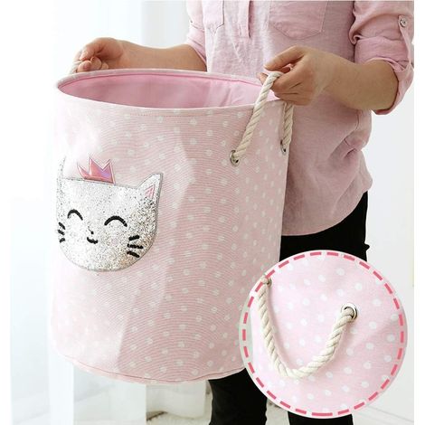 Panier à linge pliable, grande boîte de rangement en tissu, panier à linge pour déchets, linge sale, panier spécial chat/rose (1/4)
