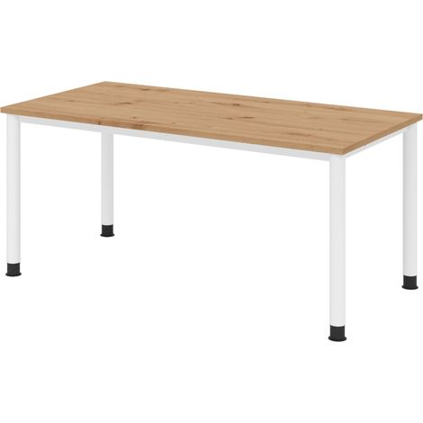 bümö Schreibtisch Serie-H Rechteck: 160 x 80 cm Asteiche Weiß