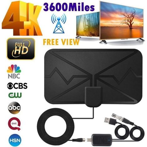 Antenne TV intérieure numérique 3600 Mile 4K, antenne TV numérique DVB-T HD pour plus de chaînes, noir (1/4)