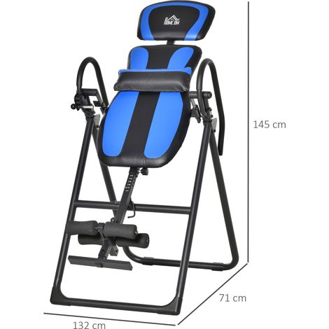 Banc d'inversion pliable, appareil de traction gravitationnelle avec roulettes mobiles et dossier réglable, métal ABS noir bleu 132x71x145cm (1/5)