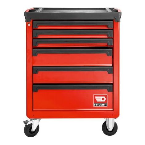 Facom – Servante d'atelier roulante 6 tiroirs rouge – Charge max 30kg par tiroir – Plan de travail polypropylène 800kg – Roues pivotantes avec frein