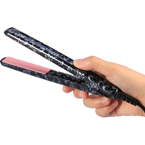 Lisseur de cheveux électrique portable 1 pièce, outil de coiffage à plaques lissantes, couleur noir, prise UE, pour usage domestique et voyage. (1/5)