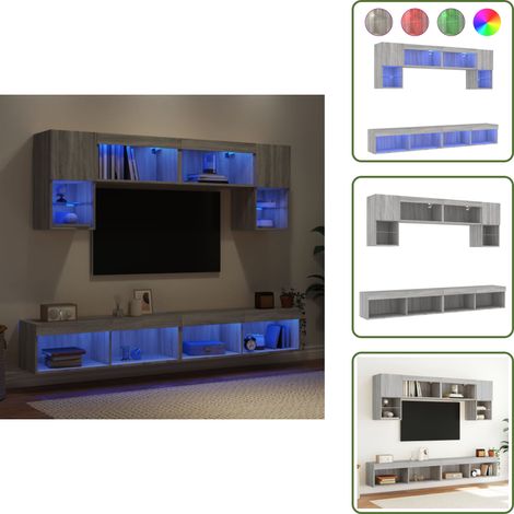 The Living Store 6-tlg. Wohnwand mit LED-Beleuchtung Grau Sonoma Holzwerkstoff - LED-Beleuchtung (1/5)