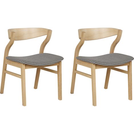 Conjunto de 2 sillas de comedor estilo retro asiento tapizado tela pata de gallo madera clara blanco y negro Maroa
