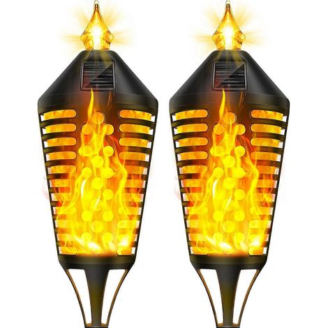 Lampe torche solaire de jardin, lampe torche solaire d'extérieur étanche à flamme solaire, décoration de jardin et allées (lot de 2) (1/5)