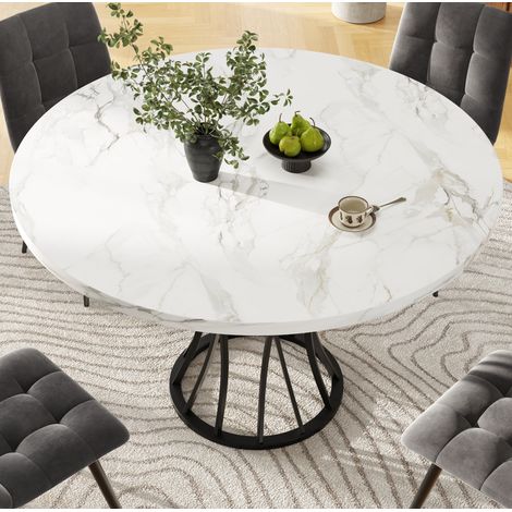 Ensemble table et chaises 5 pièces, table ronde 80 cm, 4 chaises grises HAVRYA (1/5)