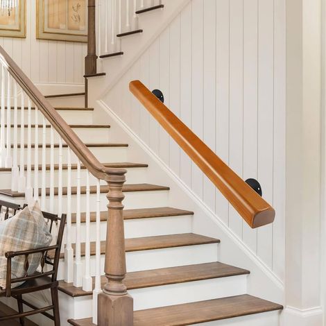 60cm Main Courante en Bois pour Marches Intérieures, Rampe d'escalier Murales moderne,capacité de charge de 180 KG, Main Courante Antidérapantes pour la maison, le couloir, les lofts, les terrasses (1/5)