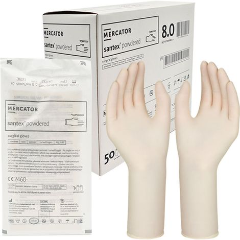 Gants chirurgicaux stériles en latex poudrés Mercator Santex, taille 8.0, 50 paires (1/5)