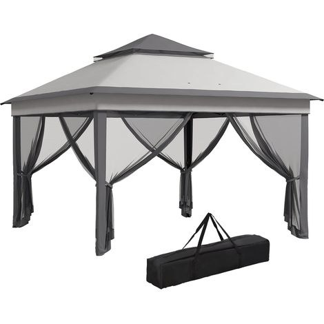 Gazebo da Giardino 326x326x272 cm Altezza Regolabile e Zanzariere Grigio Chiaro e Scuro