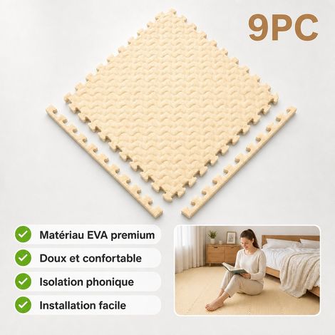 Lot de 9 Dalles de Sol Mousse EVA 30 x 30 cm Beige - Tapis de Sol Puzzle Anti-bruit (1/5)