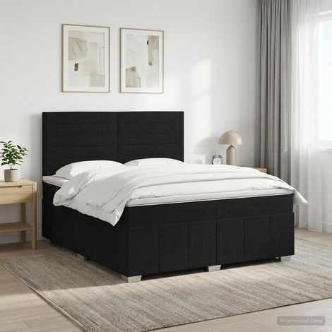 Cama box spring con colchón Negro 140 x 190 cm Tela (1/5)