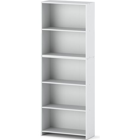 Librería blanca de oficina de 70 cm con 5 estantes para carpetas, juguetes y loft.