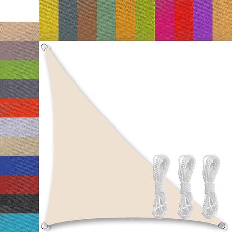 voiles d'ombrage Triangulaire Triangle Imperméable pour Patio avec Corde Libre Voile d'ombrage ajourée pour terrasse Patio Jardin Balcon extérieur Crème 2.5x2.5x3.5m (1/5)