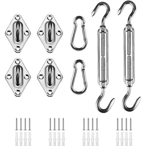 Kit de fixation pour voile d'ombrage en acier inoxydable, adapté aux voiles d'ombrage triangulaires, carrées et rectangulaires. (1/5)
