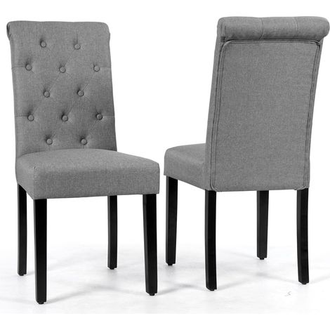COSTWAY 2 Seide Sala da Pranzo 43 x 61 x 100 cm, Seidie Cucina Laterali in Tessuto Rivestito con Gambe in Legno di Gomma, Tessuto di Lino Traspirante e Spugna ad Alta Densità (Grigio) (1/5)