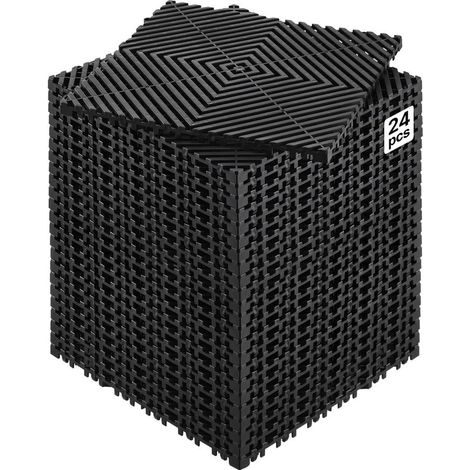 Pour espaces humides, pose facile par emboîtement de dalles de drainage, 24 tapis de sol modulaires PP 310x310 mm noir (1/5)