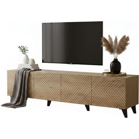 Mueble de TV 200 cm Josi Salón Comedor 4 Puertas abatibles Melamina Roble Artesano y Negro
