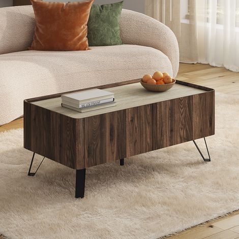 Table basse Trorlon 100 x 50 x 40 cm effet noyer / travertin (1/5)