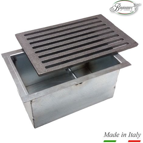 Grille en fonte 20,5 x 31,5 cm et tiroir ramasse-cendres H 14 cm