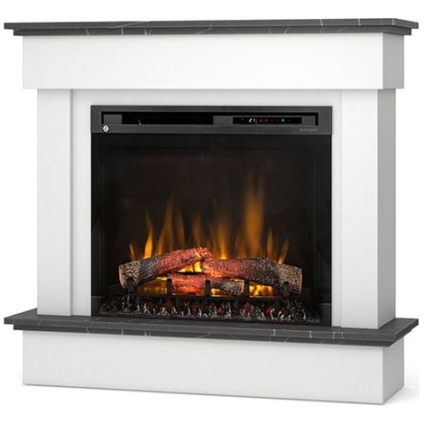 Camino Elettrico Riscaldante Da Pavimento Autoportante a LED - 28" - Bianco opaco / marmo nero - 111,5 x 102 x 33,5 - TORMES (1/5)