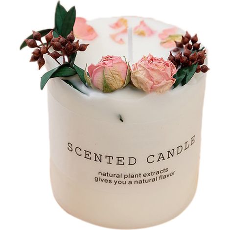 Bougie parfumée en cire de soja, fleurs séchées, couvercle en verre et socle en bois, décoration maison, cadeau anniversaire, type 3. (1/5)