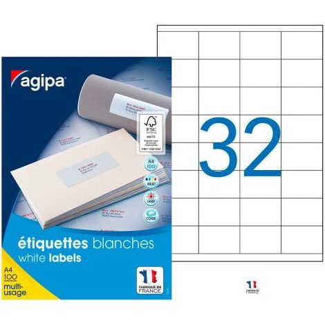 3200 Étiquettes Blanches - A4 - 51X33,8Mm - Agipa 100634 (1/4)